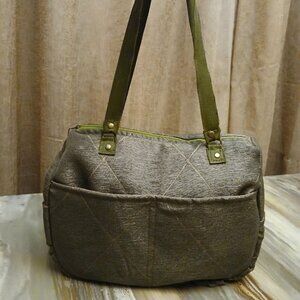 New Diamond print Argyle Shoulder Bag Purse Olive Green Tote Carryall Fashion